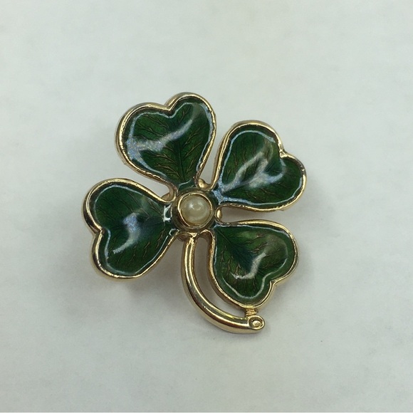 Saint Patricks Day Clover Pin Brooch Tie Tack Green Enamel Rhinestones Bundle 2 - Picture 7 of 8